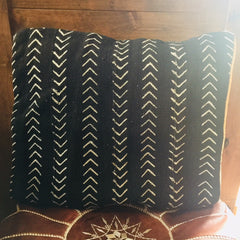 19 x 19 African Mudcloth Pillow Cover - Black Chevron