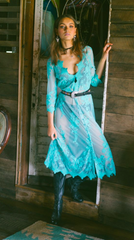 Maple Midi Kimono Dress in Turquoise