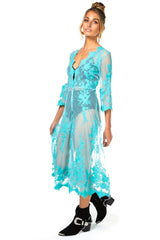 Maple Midi Kimono Dress in Turquoise