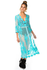 Maple Midi Kimono Dress in Turquoise