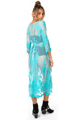 Maple Midi Kimono Dress in Turquoise