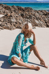 Maple Midi Kimono Dress in Turquoise