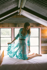 Maple Midi Kimono Dress in Turquoise