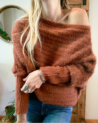 Rayne Slouchy Boatneck Sweater - Burnt Orange