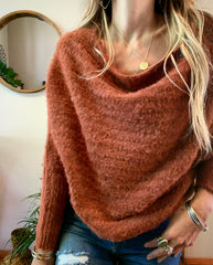Rayne Slouchy Boatneck Sweater - Burnt Orange