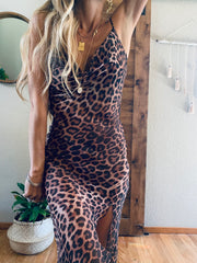 Silk Maxi Slip Dress :: Leopard