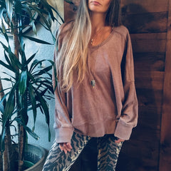 Maeve Open Back Pullover - Saddle