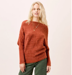 Rayne Slouchy Boatneck Sweater - Burnt Orange