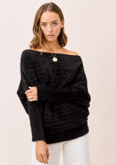 Rayne Slouchy Boatneck Sweater - Black