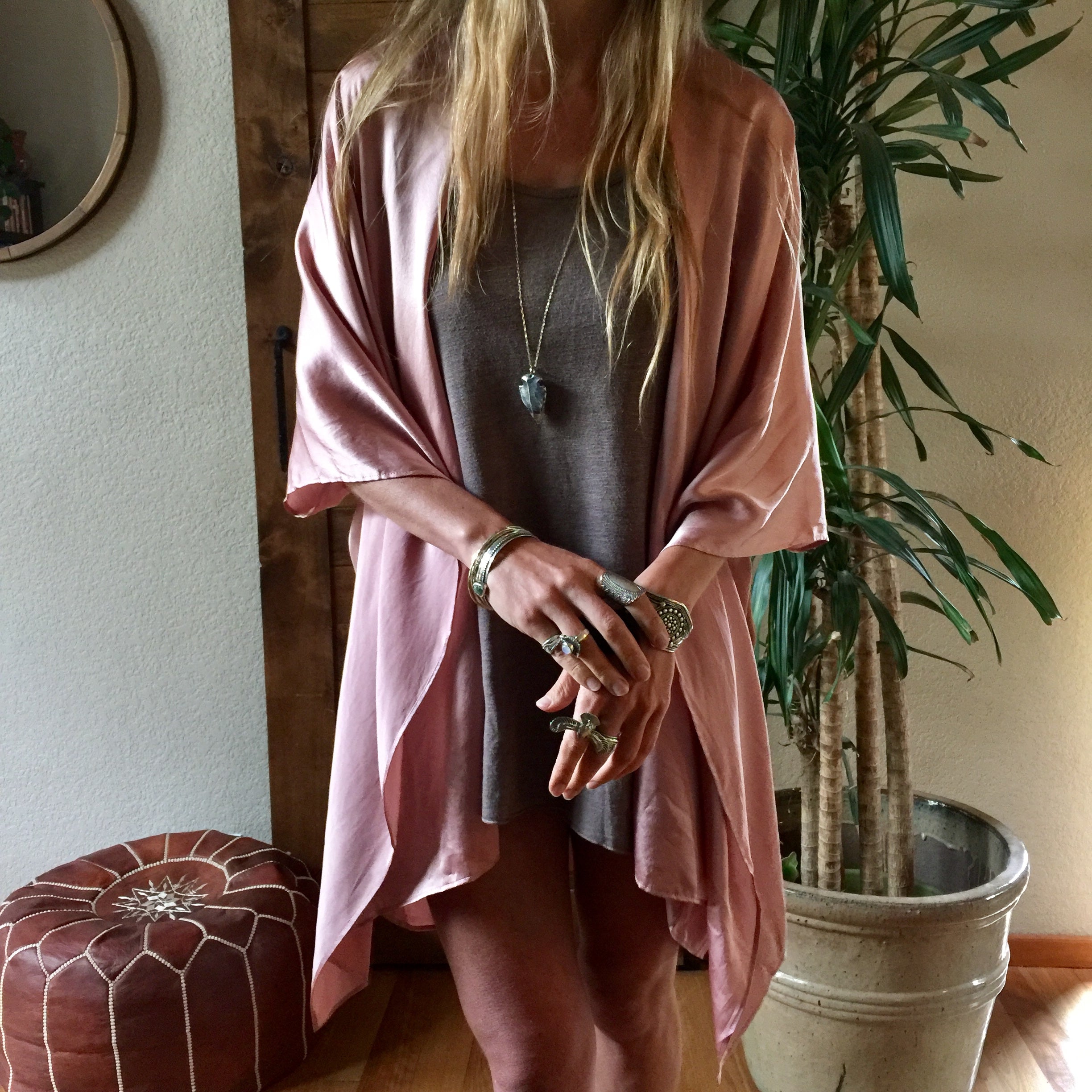 Luxe Silk Short Kimono in Musk - One Size