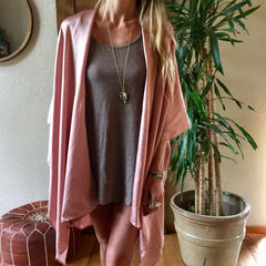 Luxe Silk Short Kimono in Musk - One Size