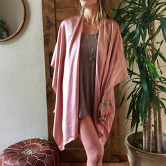 Luxe Silk Short Kimono in Musk - One Size