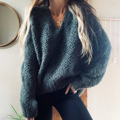 Cari Fuzzy Pullover - Olive