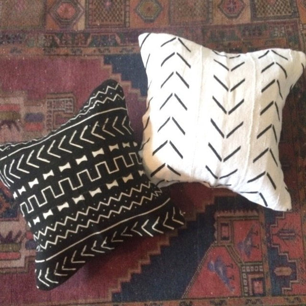 19 x 19 African Mudcloth Pillow Cover - White Chevron L