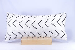 12 x 26 African Mudcloth Pillow Cover - White Chevron