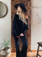 Rayne Slouchy Boatneck Sweater - Black