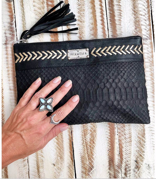 Cabo Leather Snakeskin Clutch