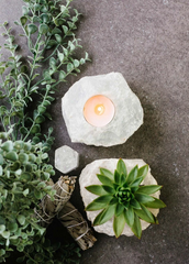 Rough Clear Quartz Candle Holder