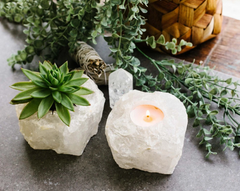 Rough Clear Quartz Candle Holder