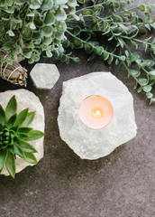 Rough Clear Quartz Candle Holder