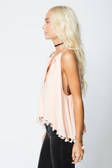 Split Front Pom Pom Top in Glow