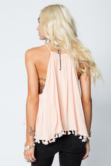 Split Front Pom Pom Top in Glow