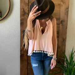 Split Front Pom Pom Top in Glow